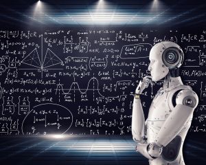 Robot studying math formula